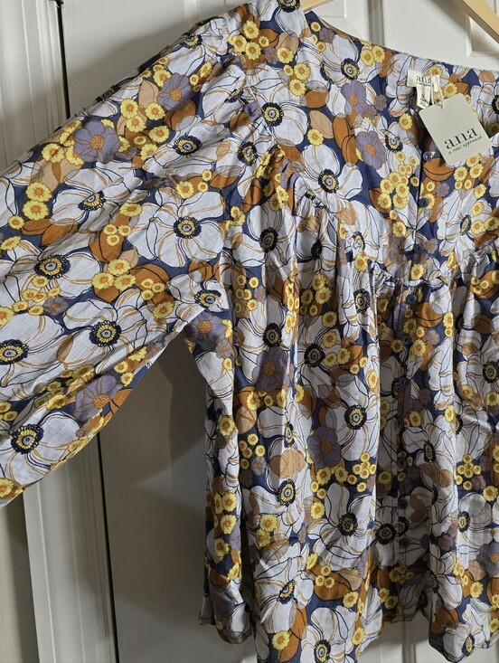 A.N.A. A New Approach Tops - A.N.A Cotton Rayon Boho Dina Floral Flower Garden Blue Orange Swing Top Size 1X